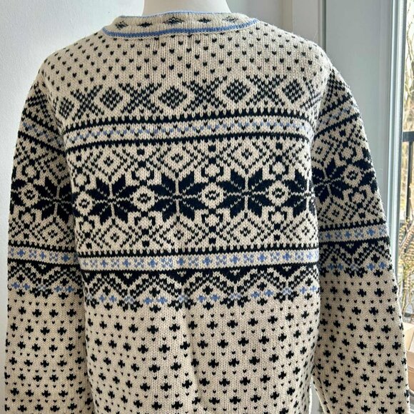 Vintage L.L.Bean Ivory & Black Pure Lambswool Nordic Heritage Cardigan – US XL - Picture 6 of 13